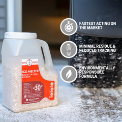 Northern Salt 12 lb jug held by hand showing portable size and easy application