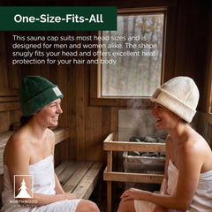 Northwood Sauna beanie placed on sauna bench illustrating practical use