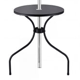 Novabright front view of compact patio table showing sleek black finish and benefit of space saving