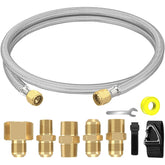 NQN front view of 6ft braided propane hose showing full length and connectors for flexible reach