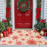 Nuanchu front view red snowflakes mat welcoming guests and protecting floors