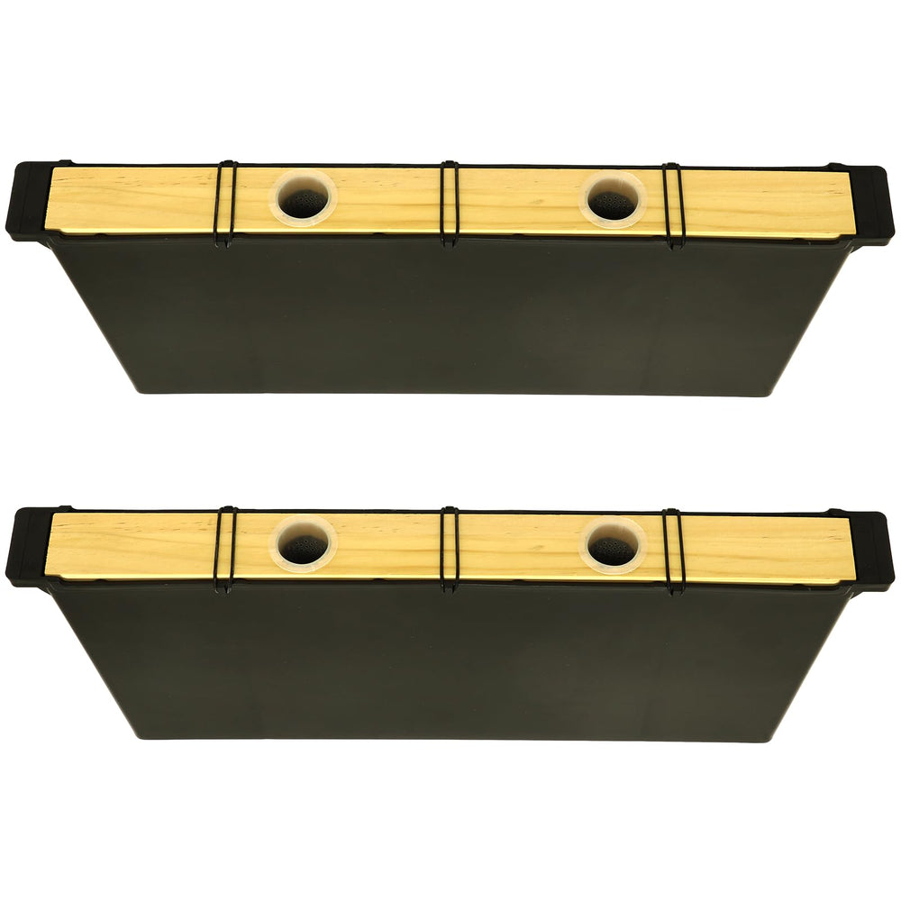 NUOMIC front view of both feeders showing cedar lids and practical design benefit