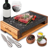 NutriChef front view of complete lava stone set for sizzling presentations