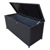 Oakland Living front view black wicker storage box showing contemporary design and extra seating benefit