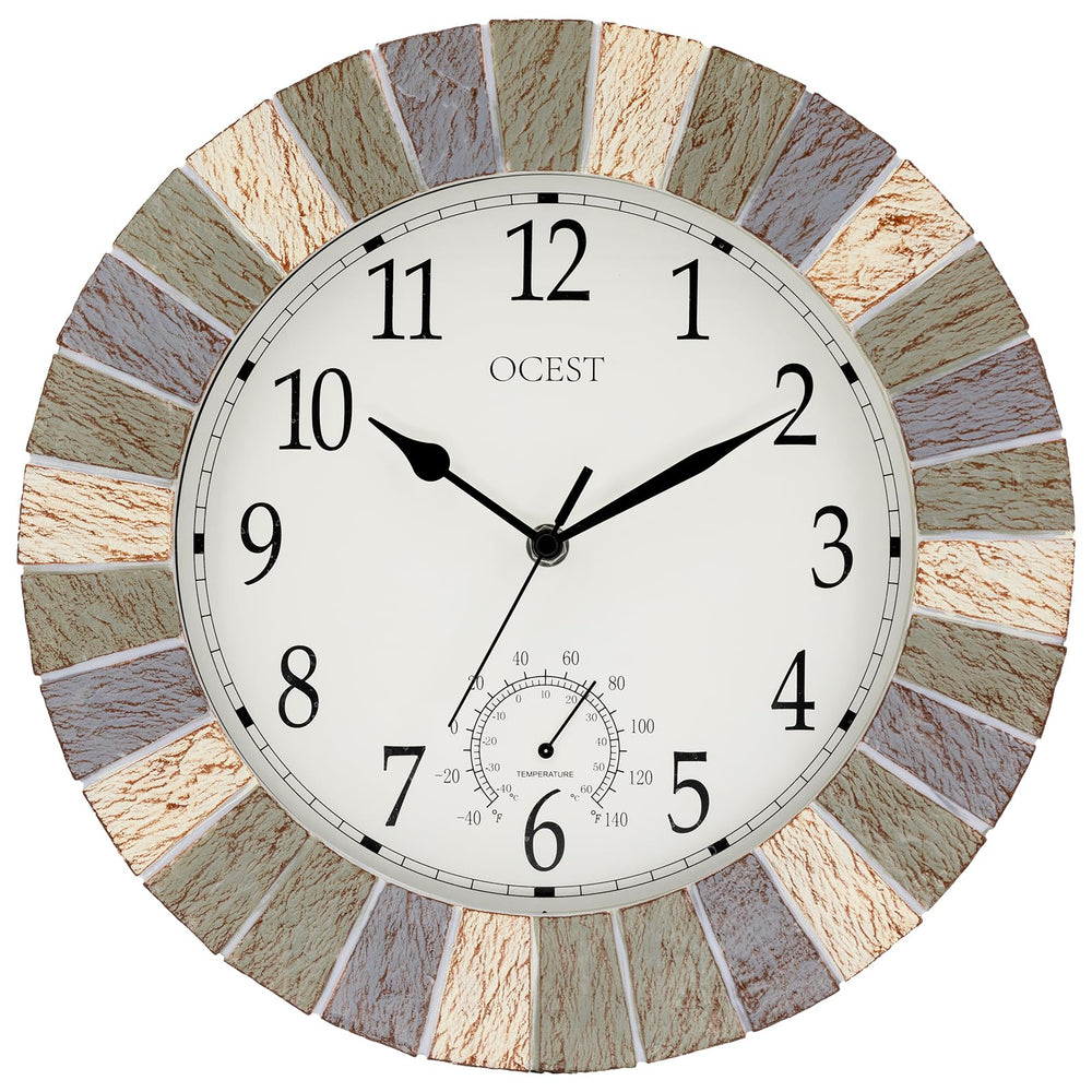 OCEST front view of 13-inch waterproof clock showing clear numerals and hands for easy reading