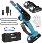 ODOGYM mini chainsaw front view showing compact design and ready-to-use benefit