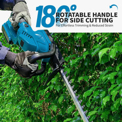 OHAISFELA cordless hedge trimmer in use delivering neat hedge edges benefit