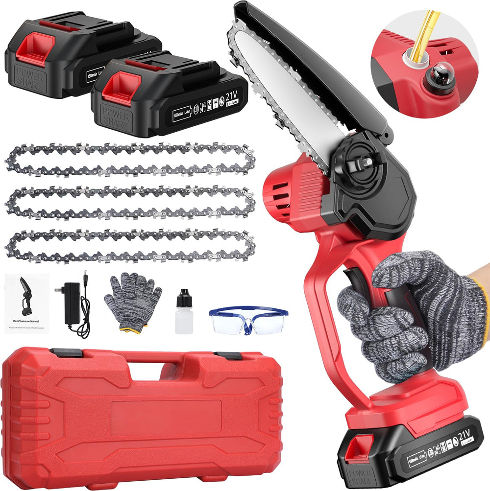 Ohenjoy mini chainsaw front view showing compact design and controls benefits easy handling