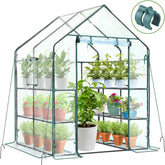 Ohuhu front assembled greenhouse showing compact outdoor protection and plant organization