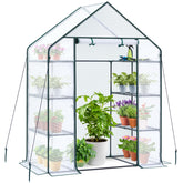 Ohuhu front view of walk-in greenhouse showing full-height door and plant capacity benefit