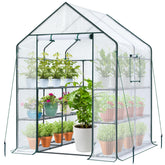 Ohuhu front view of walk-in greenhouse showing structure and coverage for year-round protection