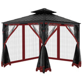 OIPUNSHLE front panel on gazebo showing full red enclosure and ventilation benefit