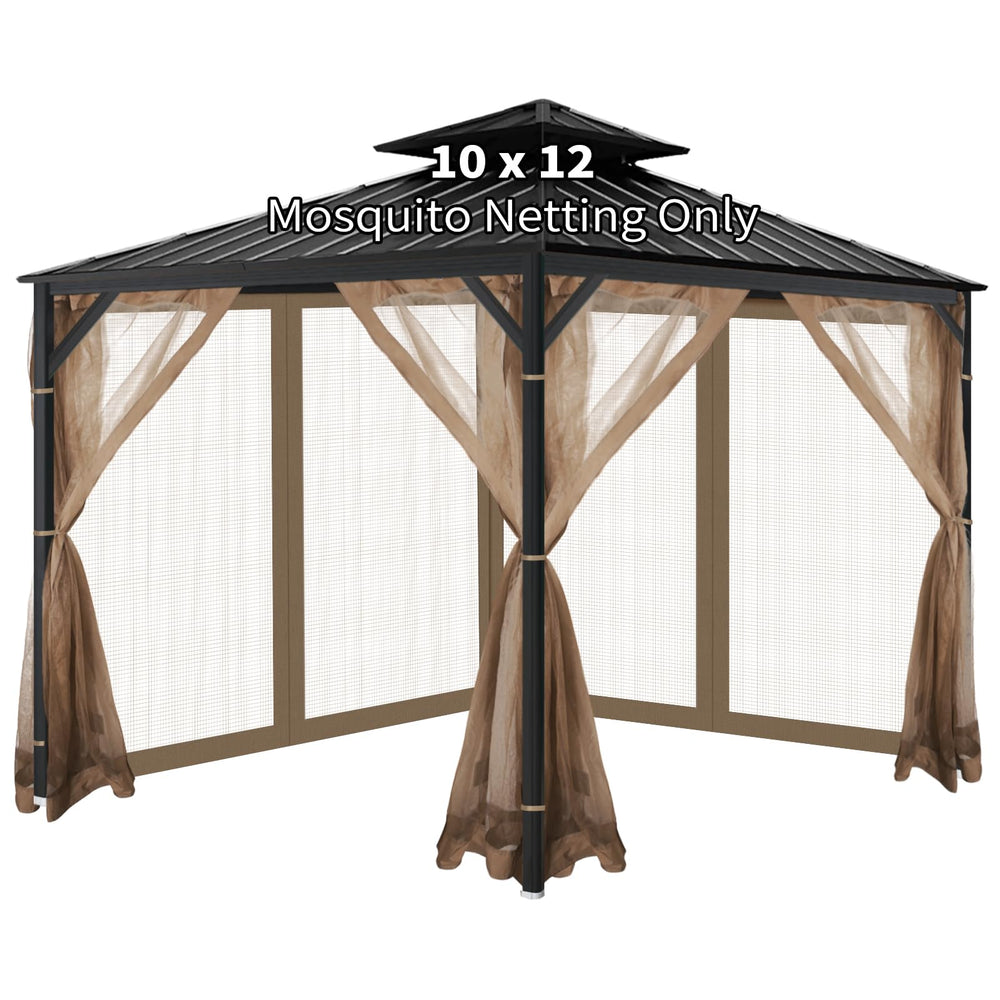 OIPUNSHLE gazebo front view showing full brown enclosure and insect protection