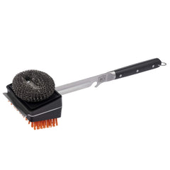 Oklahoma Joe's front view showing dual-head brush and sturdy handle for reliable cleaning