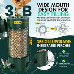 Olaiti feeder with four perches in use, allowing multiple birds to feed comfortably