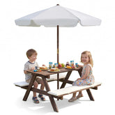 Olakids front view picnic table set showing complete assembled unit and shade
