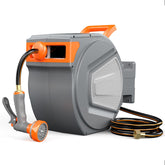 OLIXIS front view of retractable hose reel showing compact storage benefit