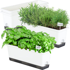 Oliz front view of four white planters showing neat minimalist design and versatility