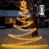 Ollny front view 13ft tree showing warm-white LEDs and star top, enhancing curb appeal