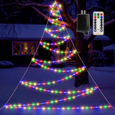 Ollny front view full tree showing height and multicolored bulbs for curb appeal
