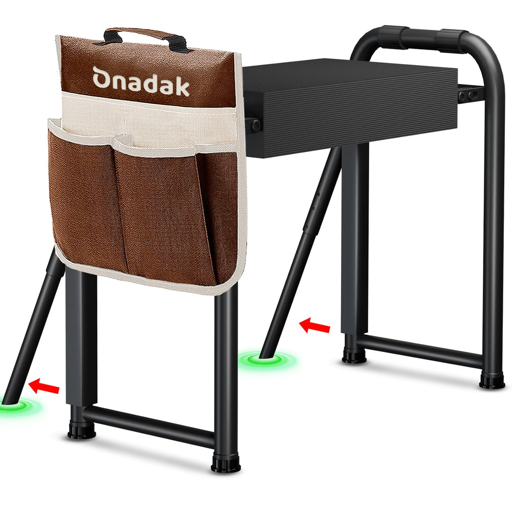 Onadak front view folded kneeler showing compact storage and portability
