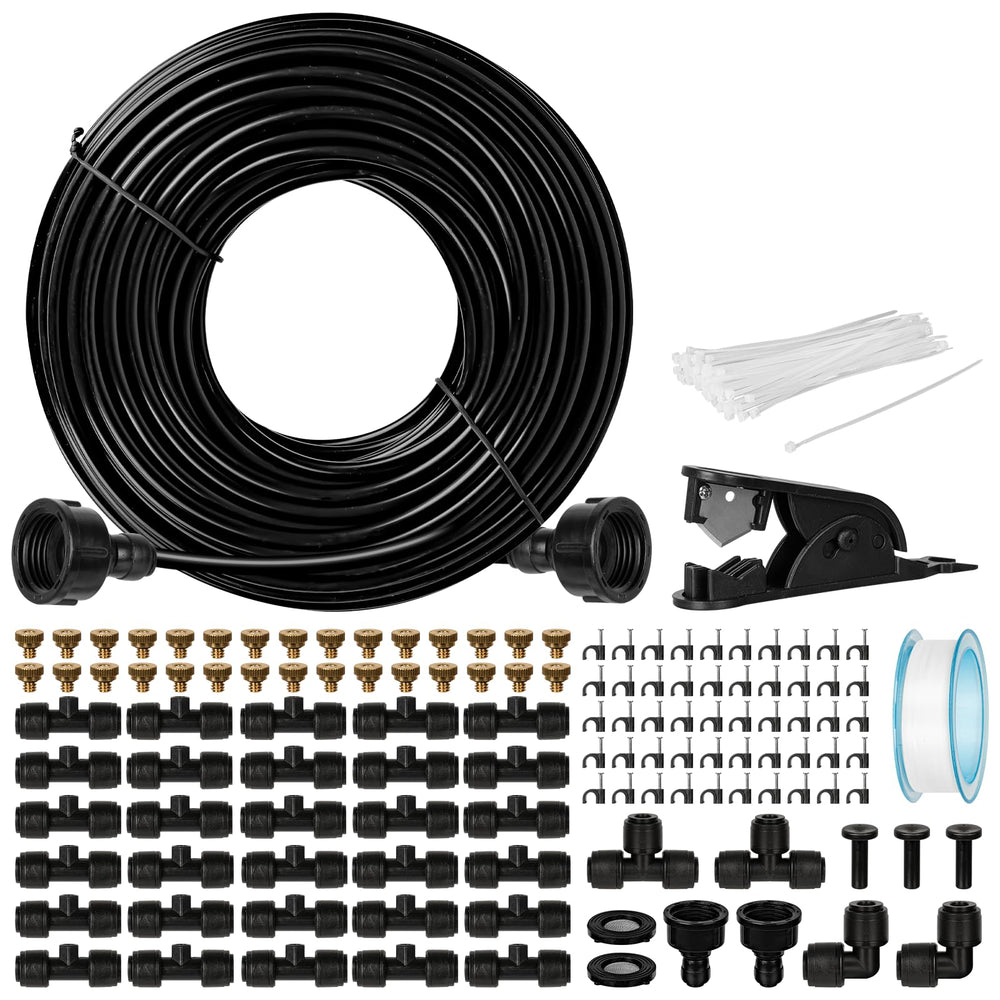 OnBrand front packaging showing complete 100ft misting kit and included parts benefits