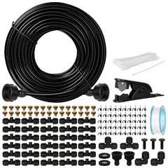 OnBrand front packaging showing complete 100ft misting kit and included parts benefits