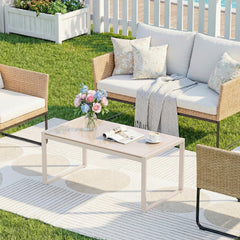 ONBRILL front view sand rectangle coffee table showing clean modern lines and balance