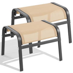 ONBRILL front view of beige ottoman showing solid support and style