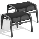 ONBRILL front view of black ottoman showing sleek sturdy profile and outdoor use benefit