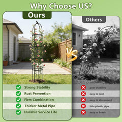 ONEANU obelisk trellis placed in pot with climbing roses showing tidy vertical support
