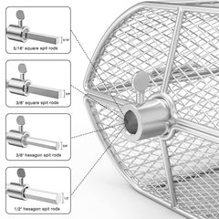 onlyfire basket mounted on a spit rod, demonstrating universal fit and stable rotation