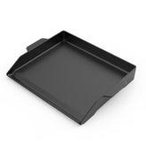 onlyfire front view of full griddle showing cooking area and handles for easy serving