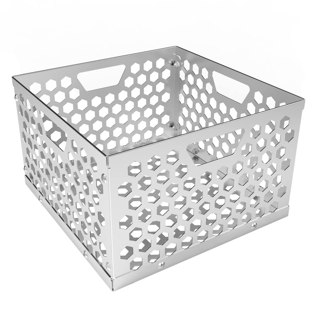onlyfire front view showing charcoal basket and durable stainless steel construction for easier firebox setup