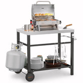 onlyfire front view of stainless steel cart showing sturdy support and workspace