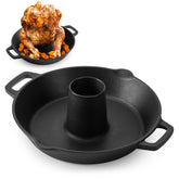 Onlyfire front view of cast iron roaster showing sturdy design and even cooking benefit