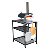 ooni medium table front view showing sturdy build and organised workspace