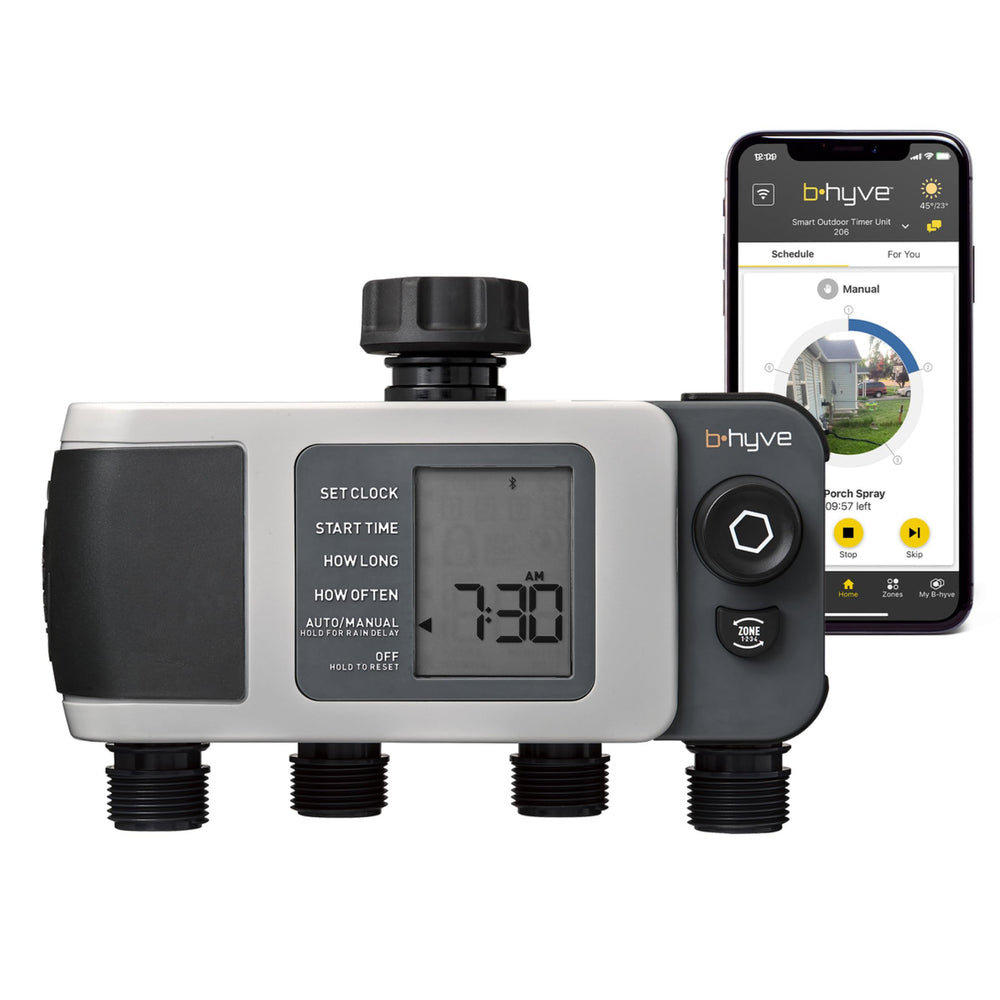 Orbit B-hyve XD front panel showing controls and easy access for quick programming