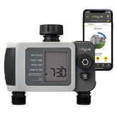 Orbit B-hyve XD front view showing dual outlets and robust housing for reliable outdoor use