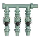 Orbit manifold front view showing three valves and weather-resistant housing for reliable performance