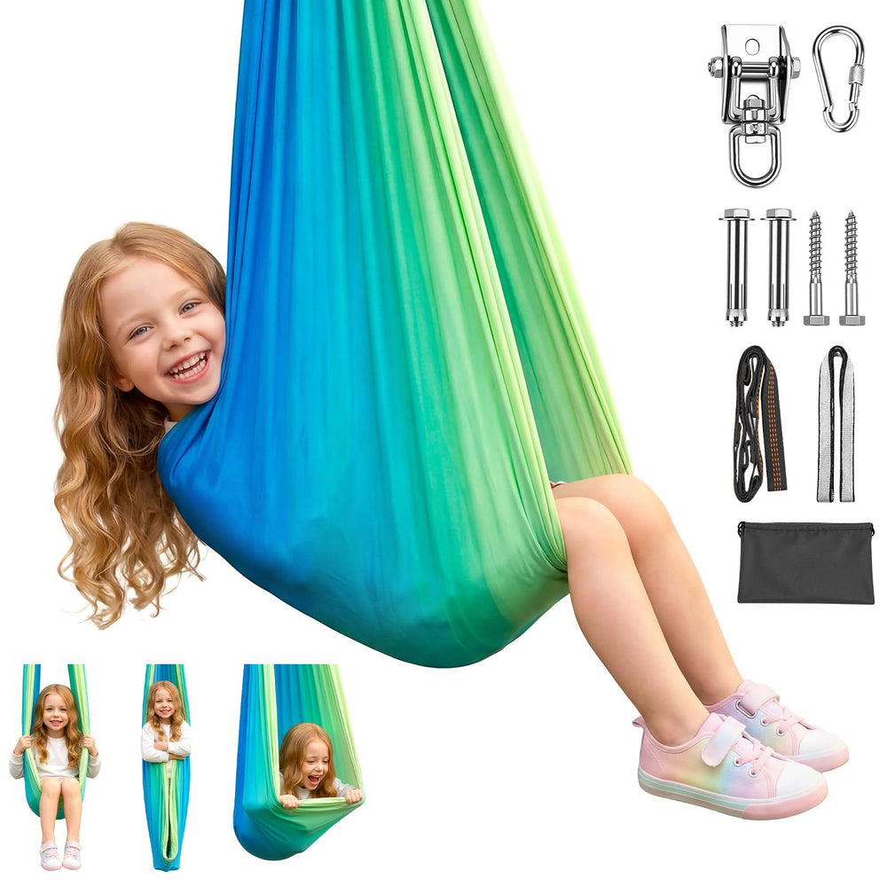 OrbitShell front view showing full cocoon swing and calming color benefit