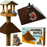 Orca front view of squirrel baffle on post showing protective coverage