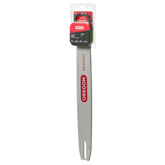 Oregon front packaging showing 20-inch bar and L81 chain, quick replacement benefit