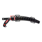 Oregon front view of 13" curved hand saw showing compact design and durable scabbard