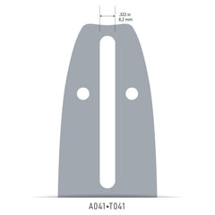 Oregon guide bar next to ruler showing 16-inch length for size confirmation