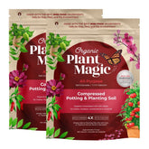 Organic Plant Magic front packaging showing two compact 2 lb bags and benefits