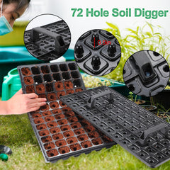 Oscorna 72-hole dibber with handle showing quick hole-punching that saves planting time