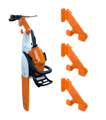 OSROENE chainsaw hanger front view showing sturdy steel construction and bright rubber protection