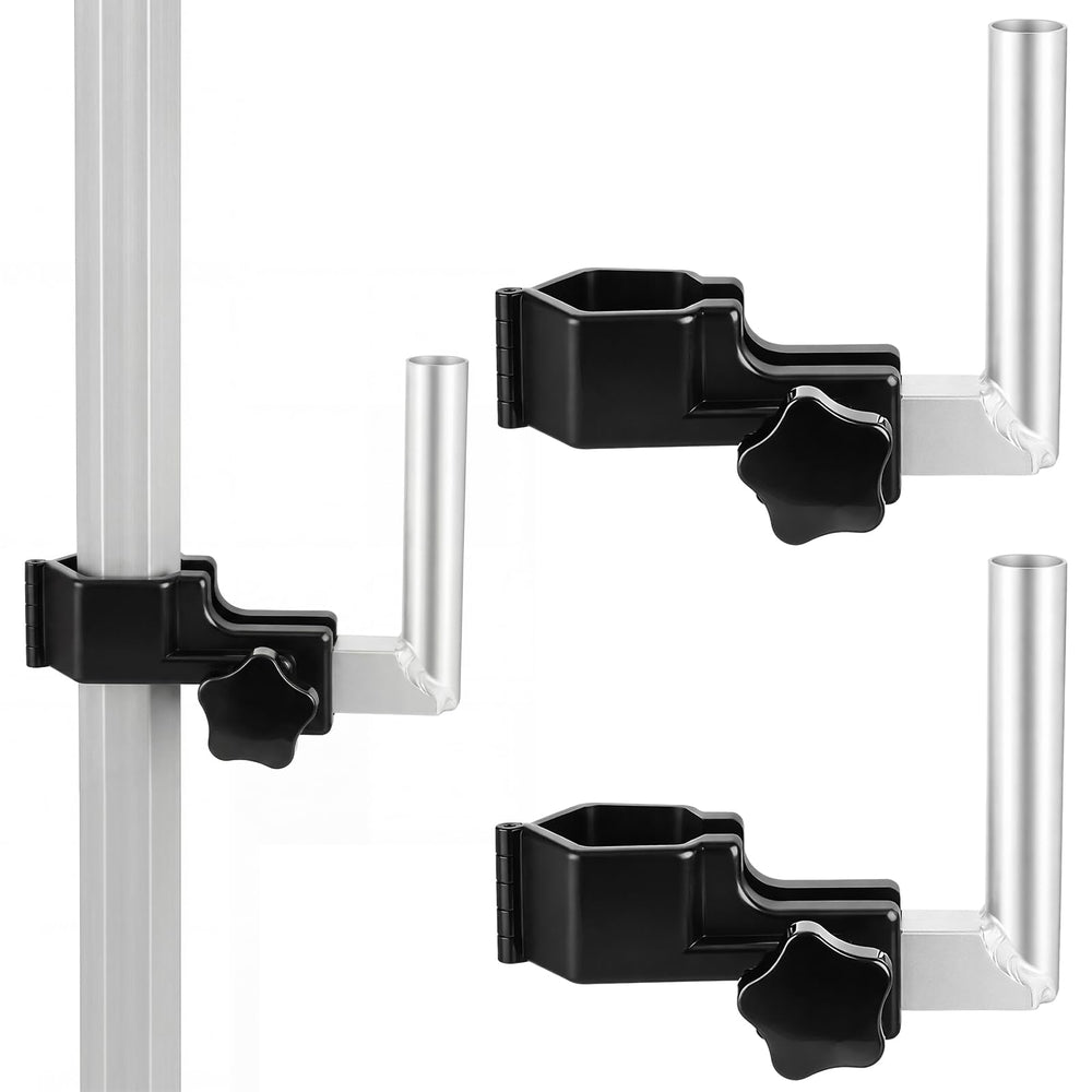Otoolling front view of black 90 degree flag holder, shows compact design and easy transport benefit