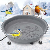 Ouinis heated bird bath front view showing gray basin and stable base benefit